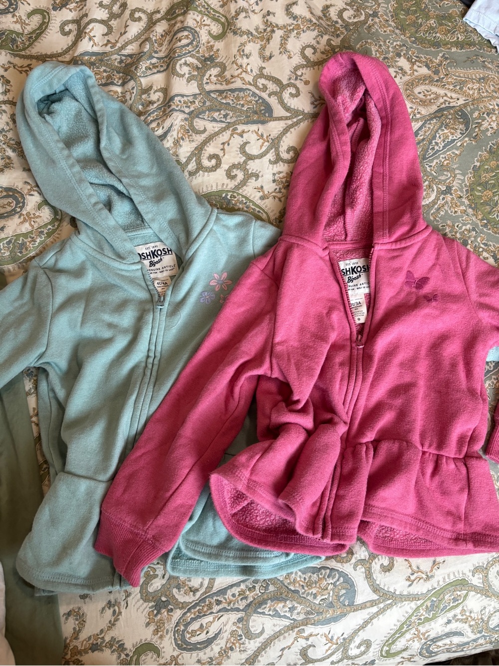 OshKosh B'gosh Girls' Hooded Fleece Jackets - Pink and Light Blue 4t 3t bundle
